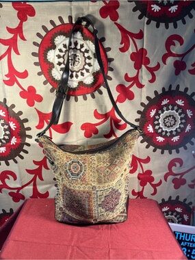 Vintage Relic Tapestry Multicolor Earth Tone Shoulder Bag